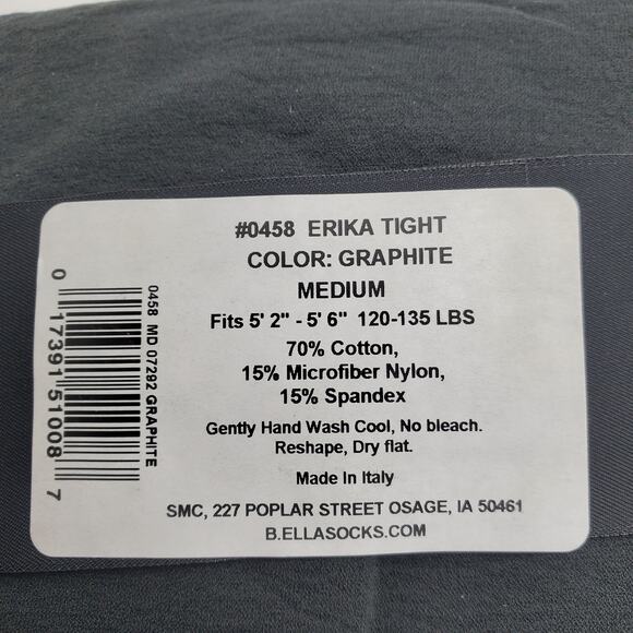 70% Cotton Blend Tights MEDIUM Graphite Gray B.ella Erika Opaque Italy Hosiery - Picture 5 of 6